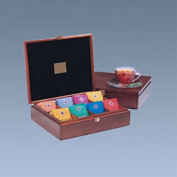 High End Custom Compartments Brown Wooden Tea Bag Box