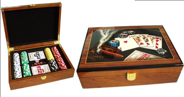  High Quality Professional Clear Glass Top 500pcs Poker Set in Wooden Box 11
