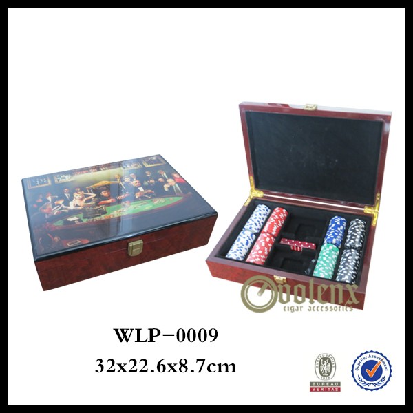 2018 Hot-selling party poker  Texas Hold'em Poker Set wooden box 5