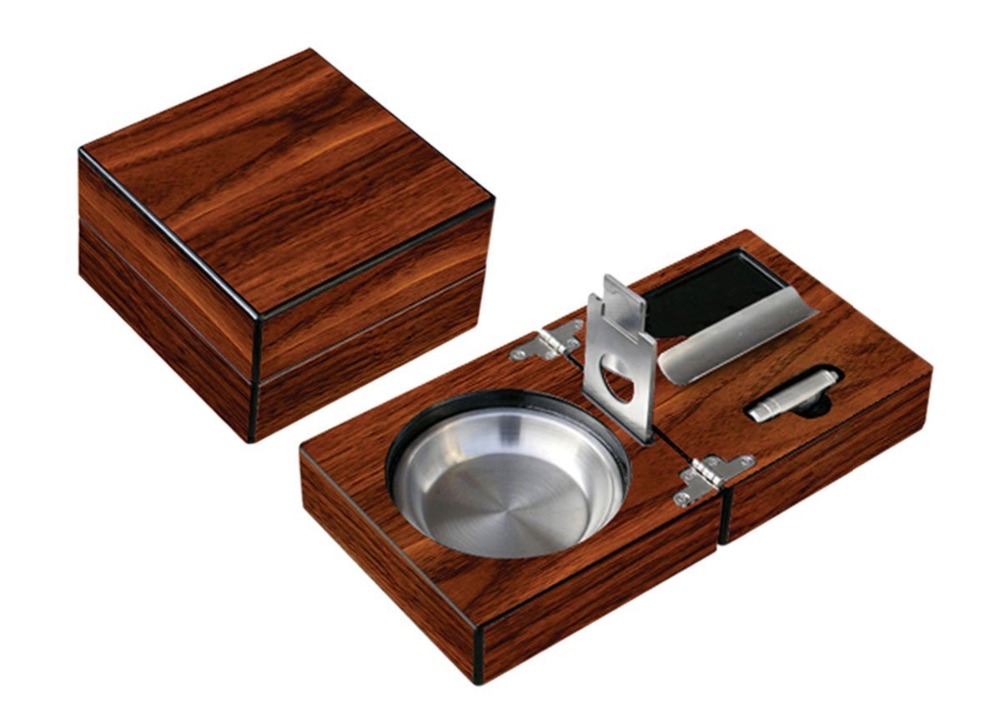 Luxury cigar accessories laser logo walnut custom wood ashtray