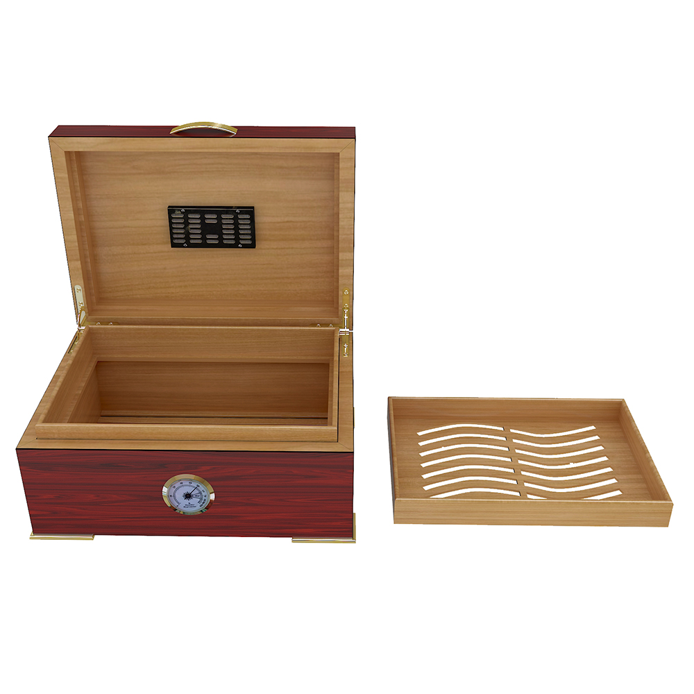 Custom logo luxury wooden cigar humidor with humidifier and hygrometer 4