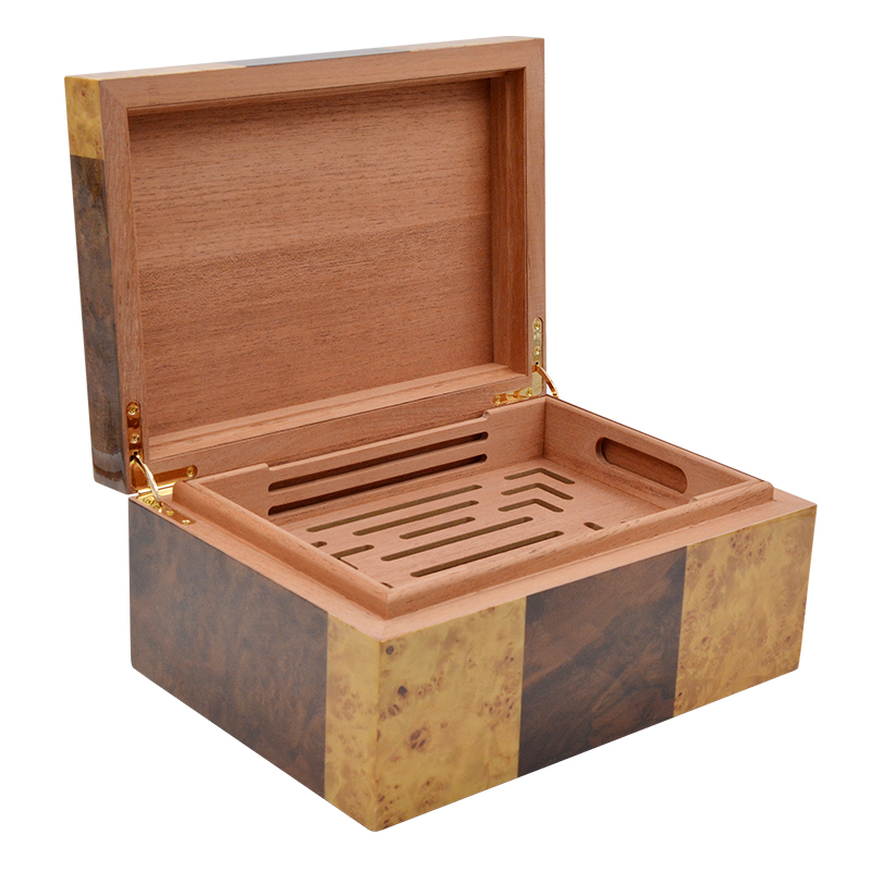 Luxury burl wood inlay humidifier cedar wood cigar box wood humidor 8