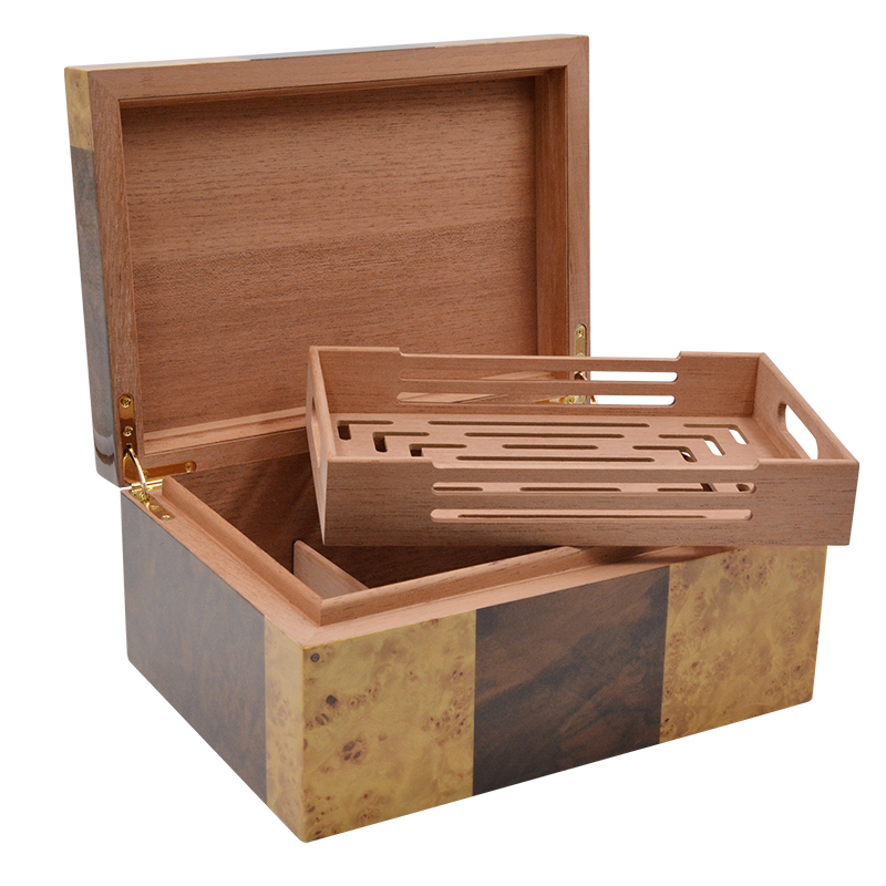 Luxury burl wood inlay humidifier cedar wood cigar box wood humidor 10