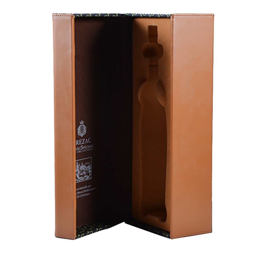 PU leather cover single wine bottle safe wooden package gift box for sales 6