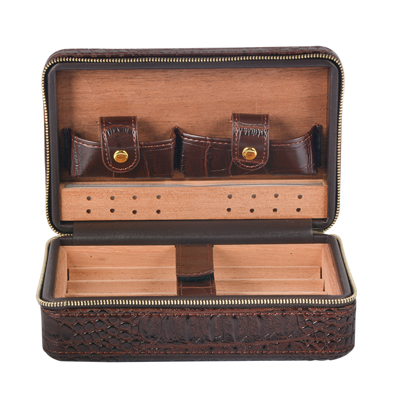Factory Wholesale Spanish Cedar Humidor Cases Travel Leather  Cigar Case