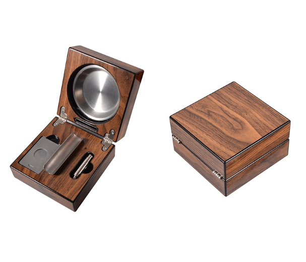 High glossy folding wood Cigar Ashtray  With Cigar Cutter and punch 4