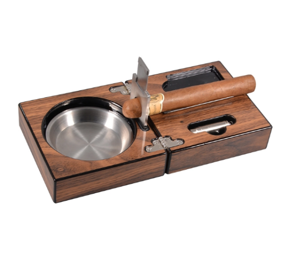 High glossy folding wood Cigar Ashtray  With Cigar Cutter and punch 8