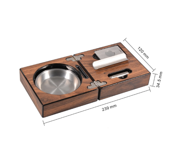High glossy folding wood Cigar Ashtray  With Cigar Cutter and punch 6