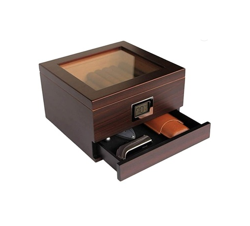 Hot selling Glass Top Handcrafted Cedar Wood Cigar Humidor Box with Drawer 4