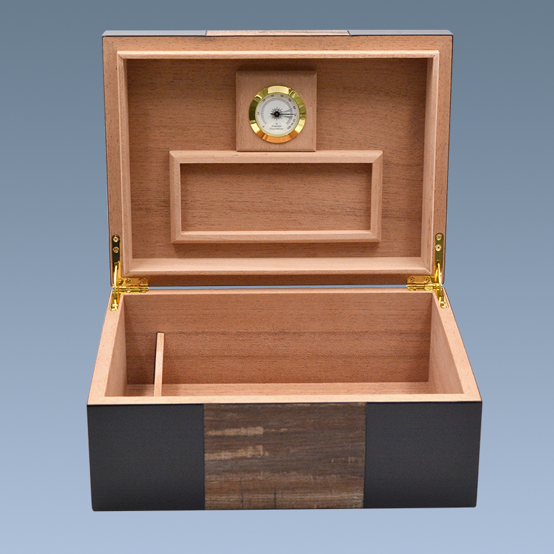 Unique design black spanish cedar veneer lined wooden cigar humidor box 6