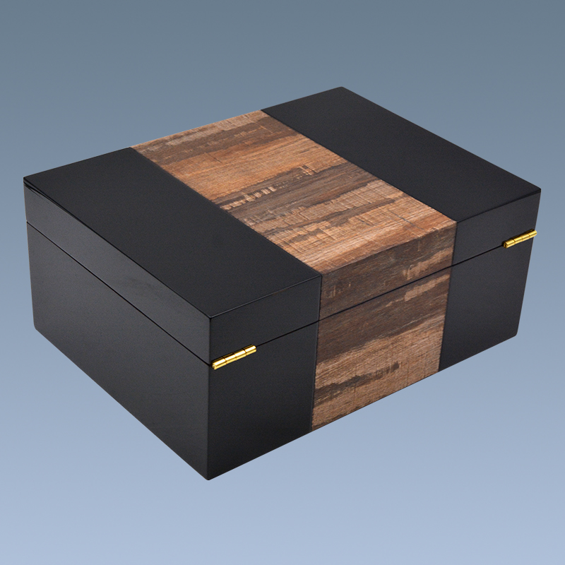 Unique design black spanish cedar veneer lined wooden cigar humidor box 5
