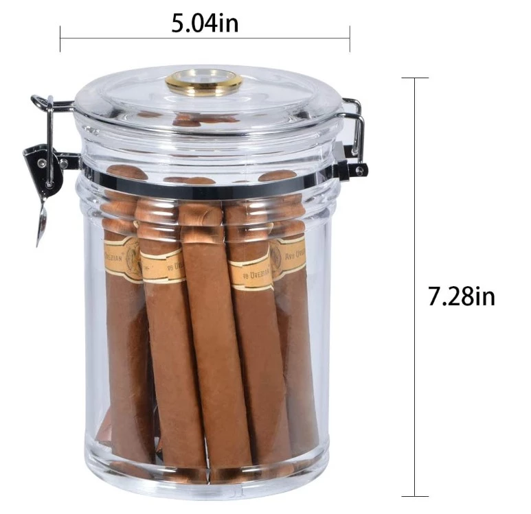 Hot selling wholesale Acrylic cigar jar with hygrometer and humidifier 4