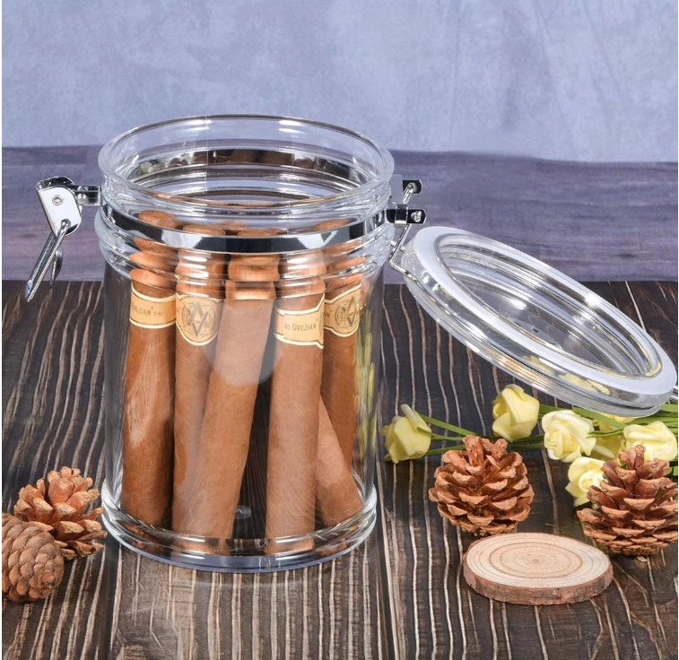 Hot selling wholesale Acrylic cigar jar with hygrometer and humidifier 6