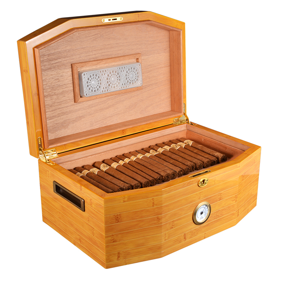 Glossy Finish Cedar Wood Cigar Humidor Box With Tray 7