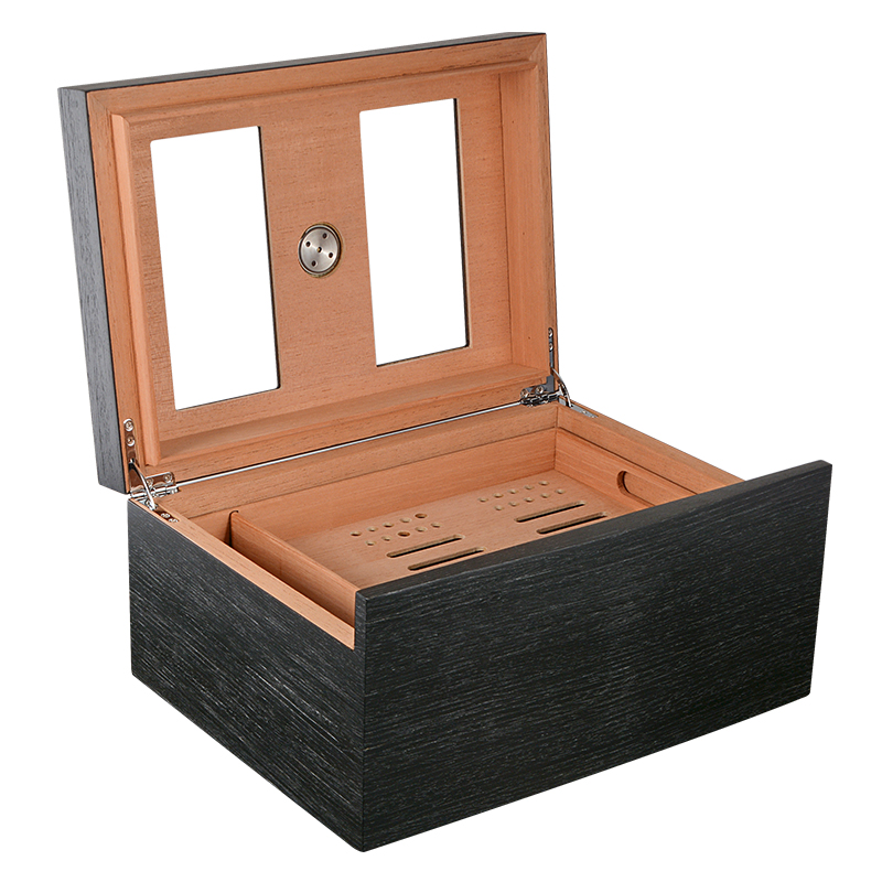 Amazon hot sell glass top wooden box cigar humidor for cigar storage 10