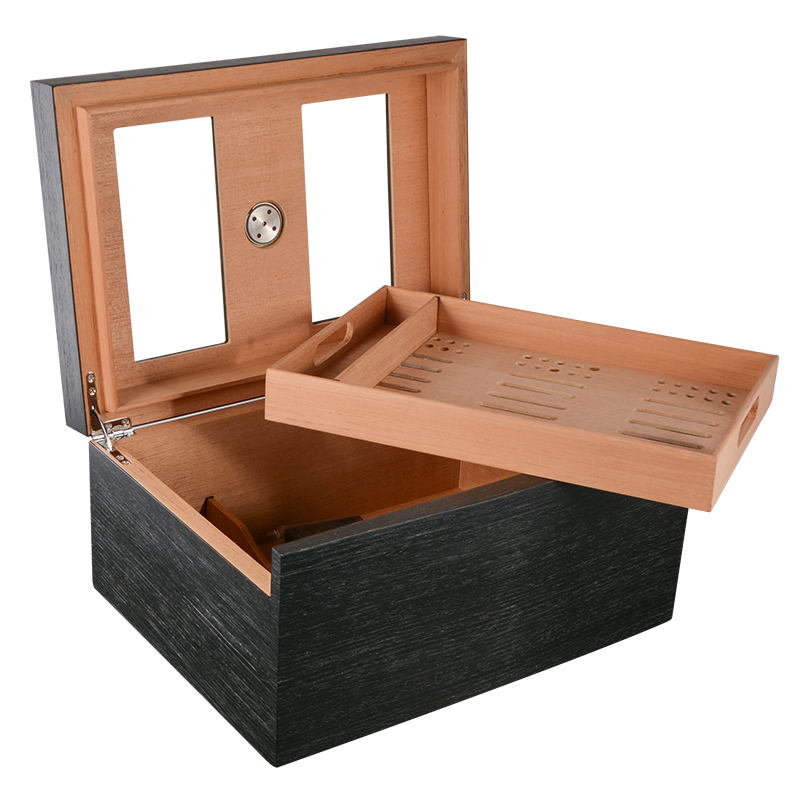 Amazon hot sell glass top wooden box cigar humidor for cigar storage 4