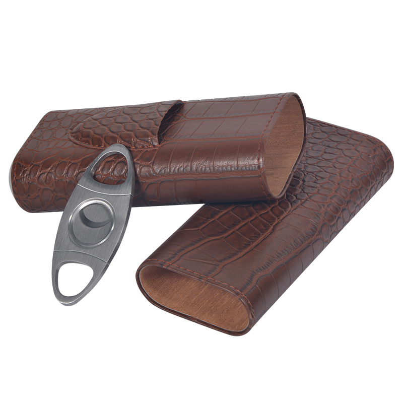 Travel Cigar Leather Case with Cutter Humidor Cigar Case 3