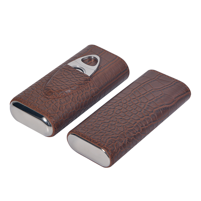 Luxury Cigar Case Metal Leather Cigar Leather Case Traveling Design