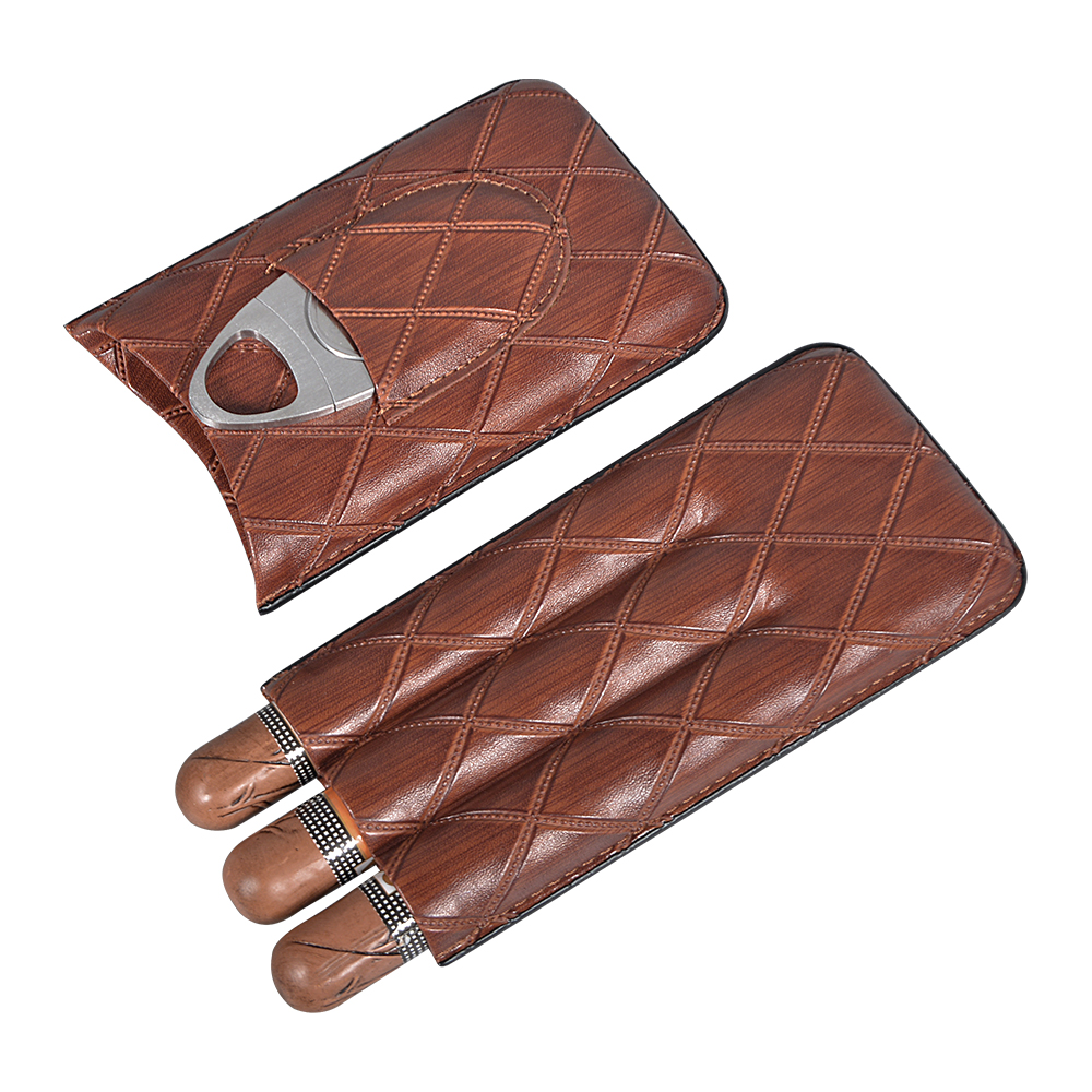 Amazon Best seller Brown OEM color cigar leather case for cigar storage and cigar fan 3