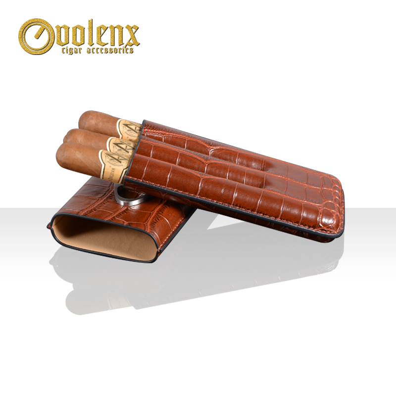 Wholesale 3 cigar humidor cutter set crocodile leather cigar travel case 7