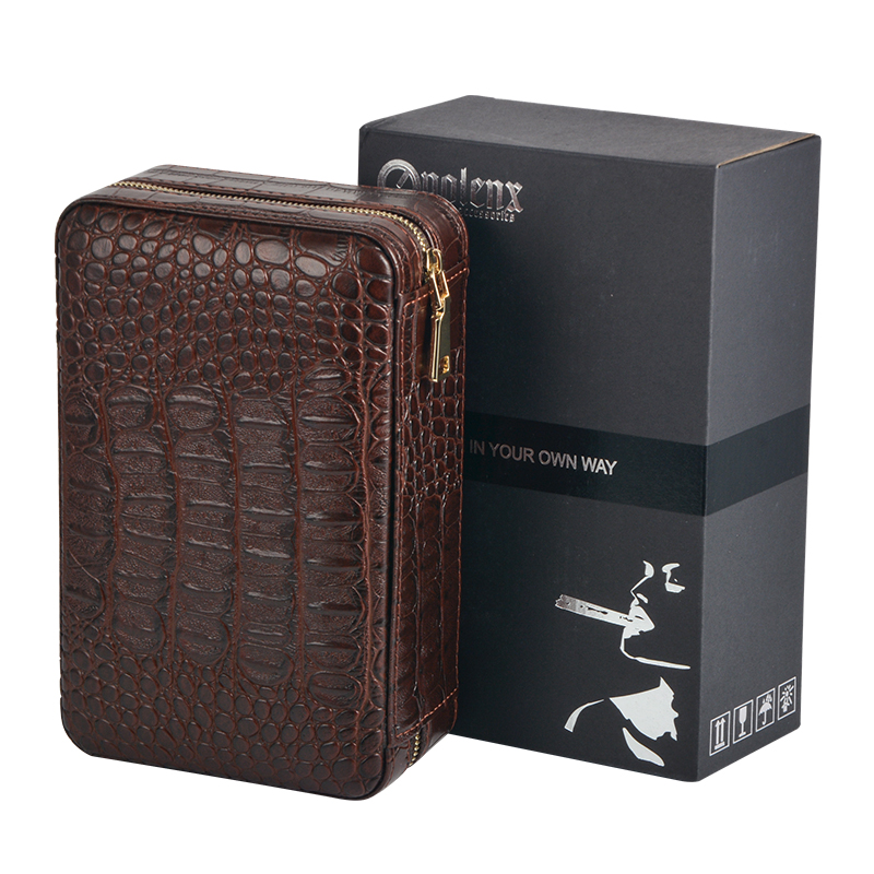 Wholesale portable genuine leather box 4CT leather cigar travel case 5