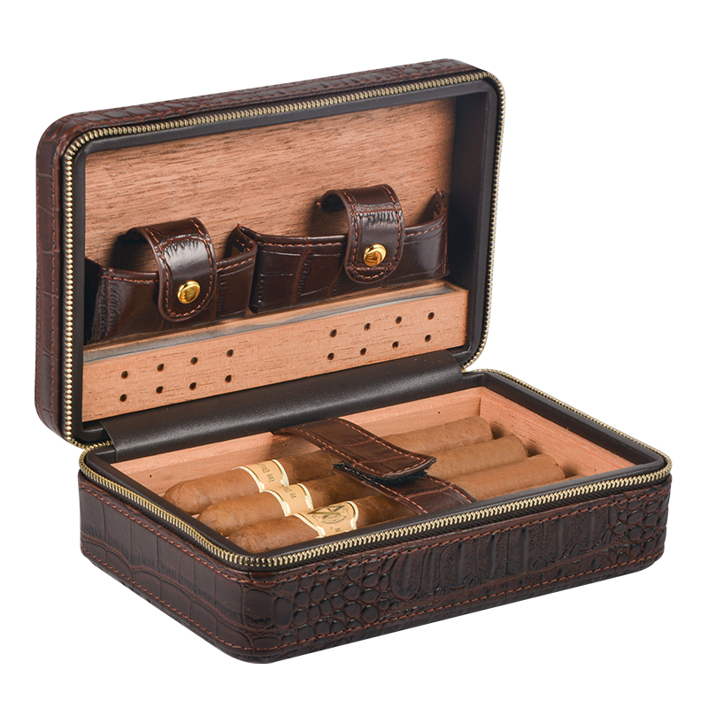 Portable travel box  4ct with cutter cigar case genuine leather 10