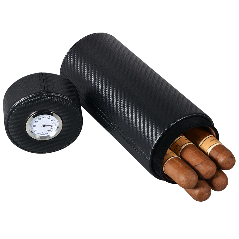 Luxury carbon fiber holder spanish cedar cigar humidor tube 3