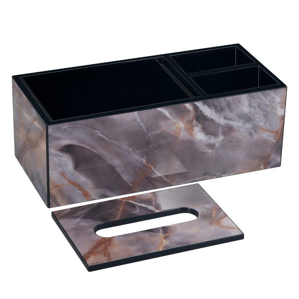 Marble Texture Wood Tissue  Box With Two Slots 4