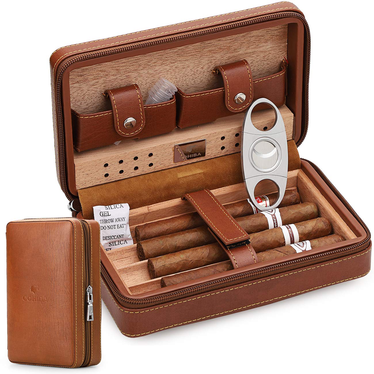 Wood Leather Cigar Travel Humidor CASE