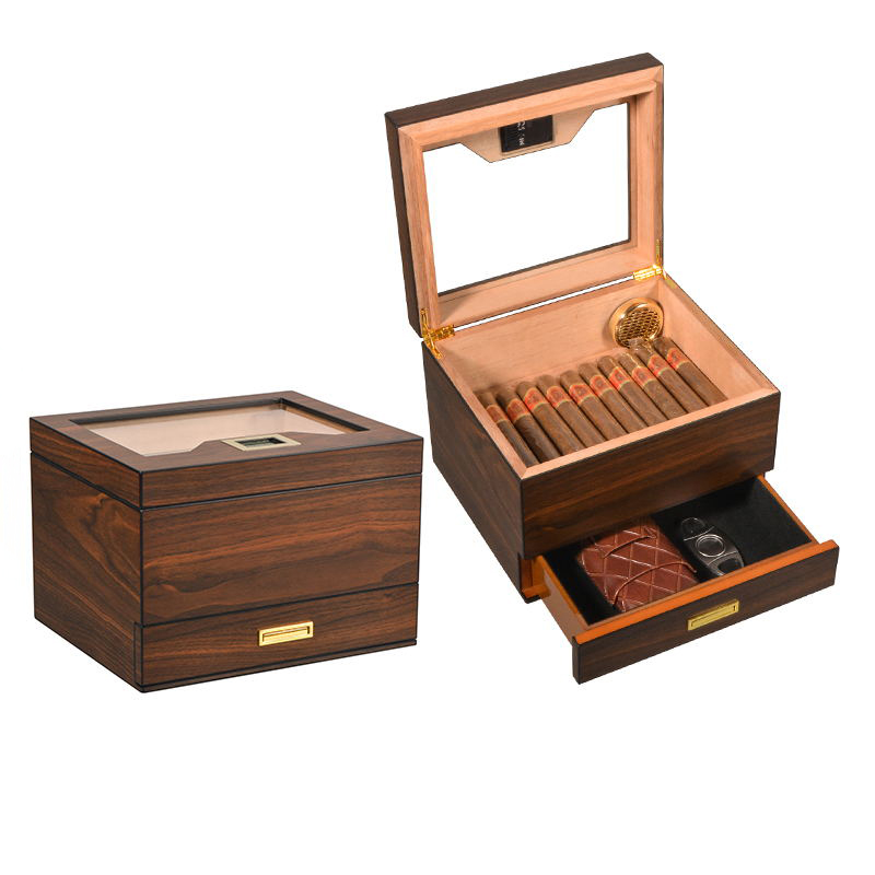 1 Drawers Cedar Wood Portable Humidor Box Cigar Case Cutter