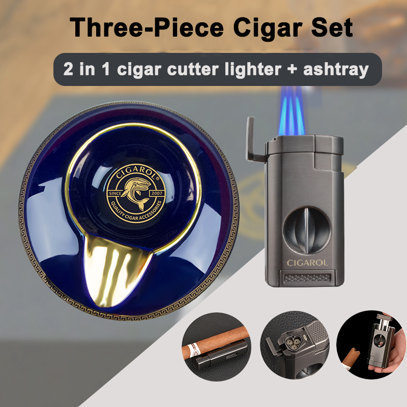 Custom LOGO Luxury Cigar Ashtray Ceramic lighter Gift Packag