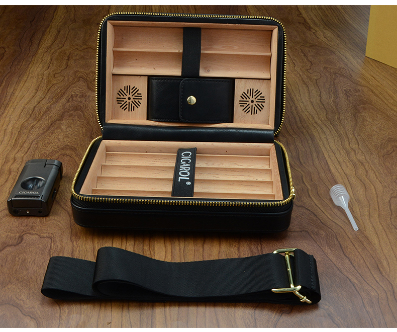 Cedar Wood Pu Leather Cigar Case Cigar Travel Humidor
