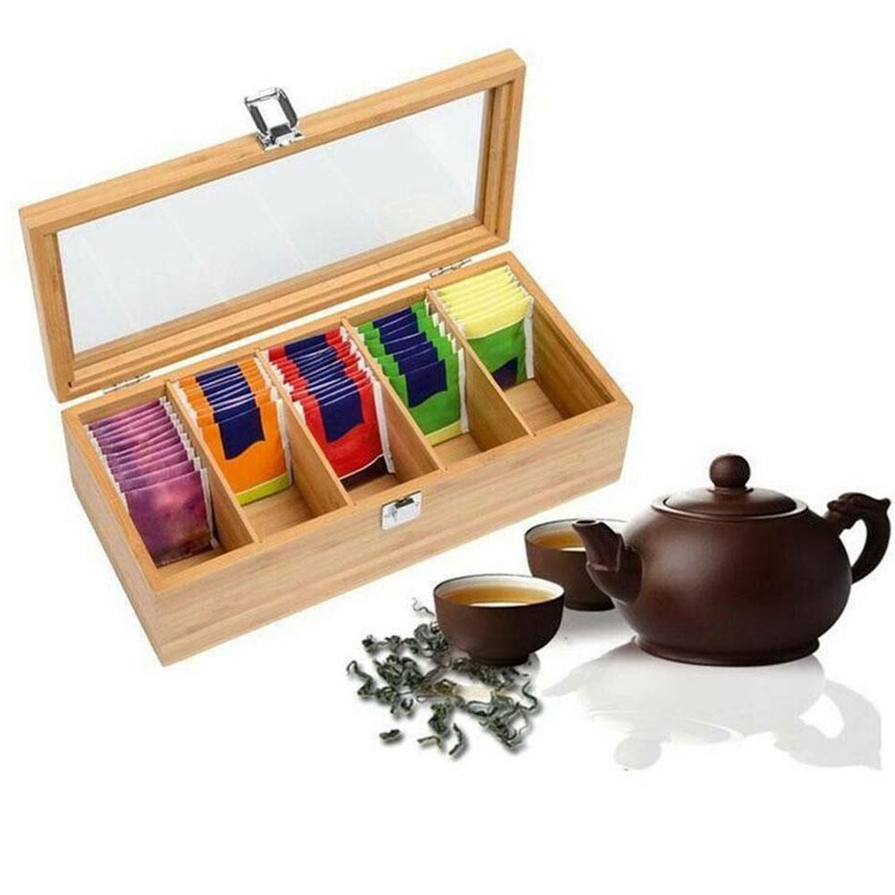 Bamboo Tea Box Coffee Tea Bag Storage Holder box
