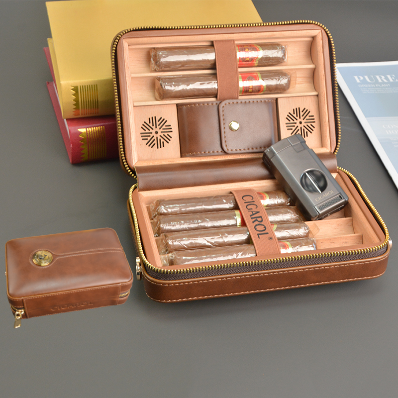 Cigar Humidor Leather Cigar Travel Case