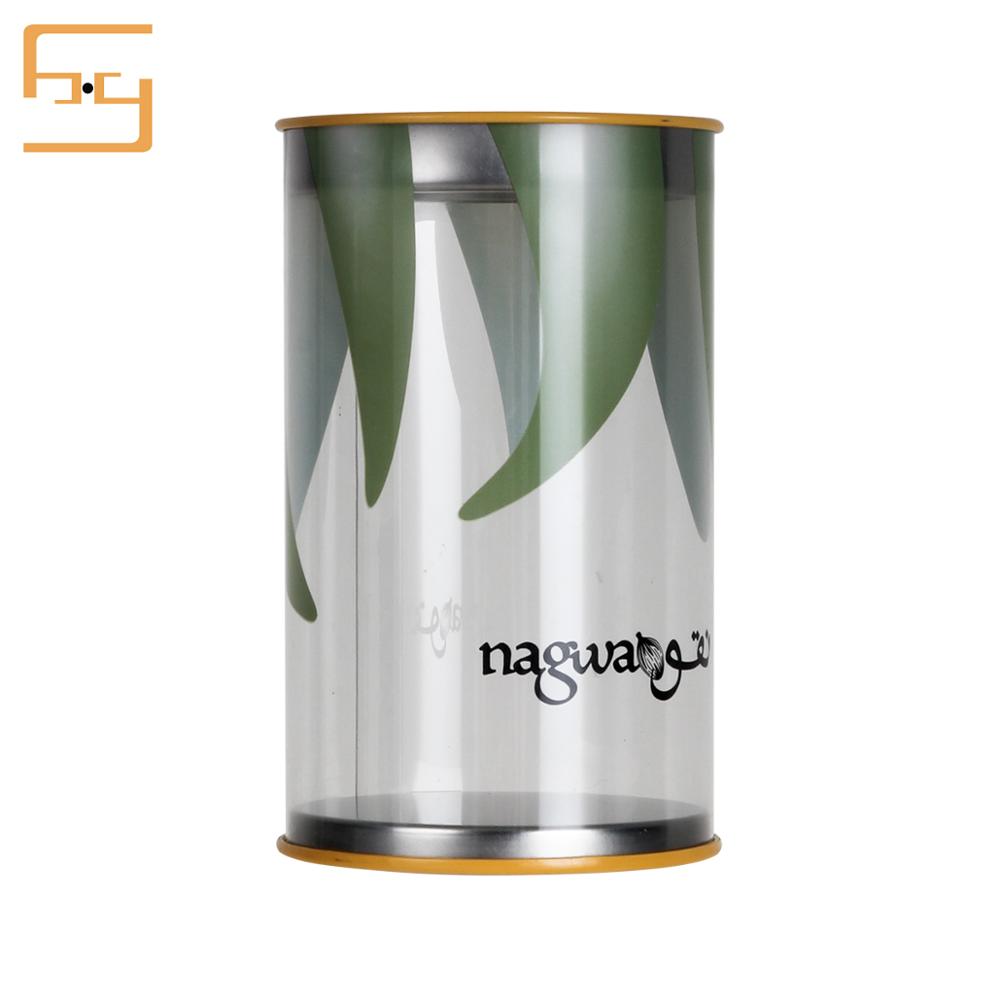 New Design Transparent Plastic Cylinder Round Box with Tin Lid Round Plastic Box
