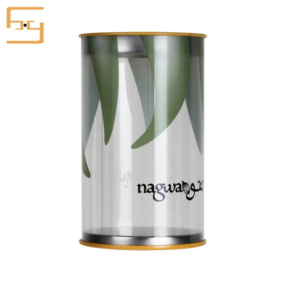 New Design Transparent Plastic Cylinder Round Box with Tin Lid Round Plastic Box