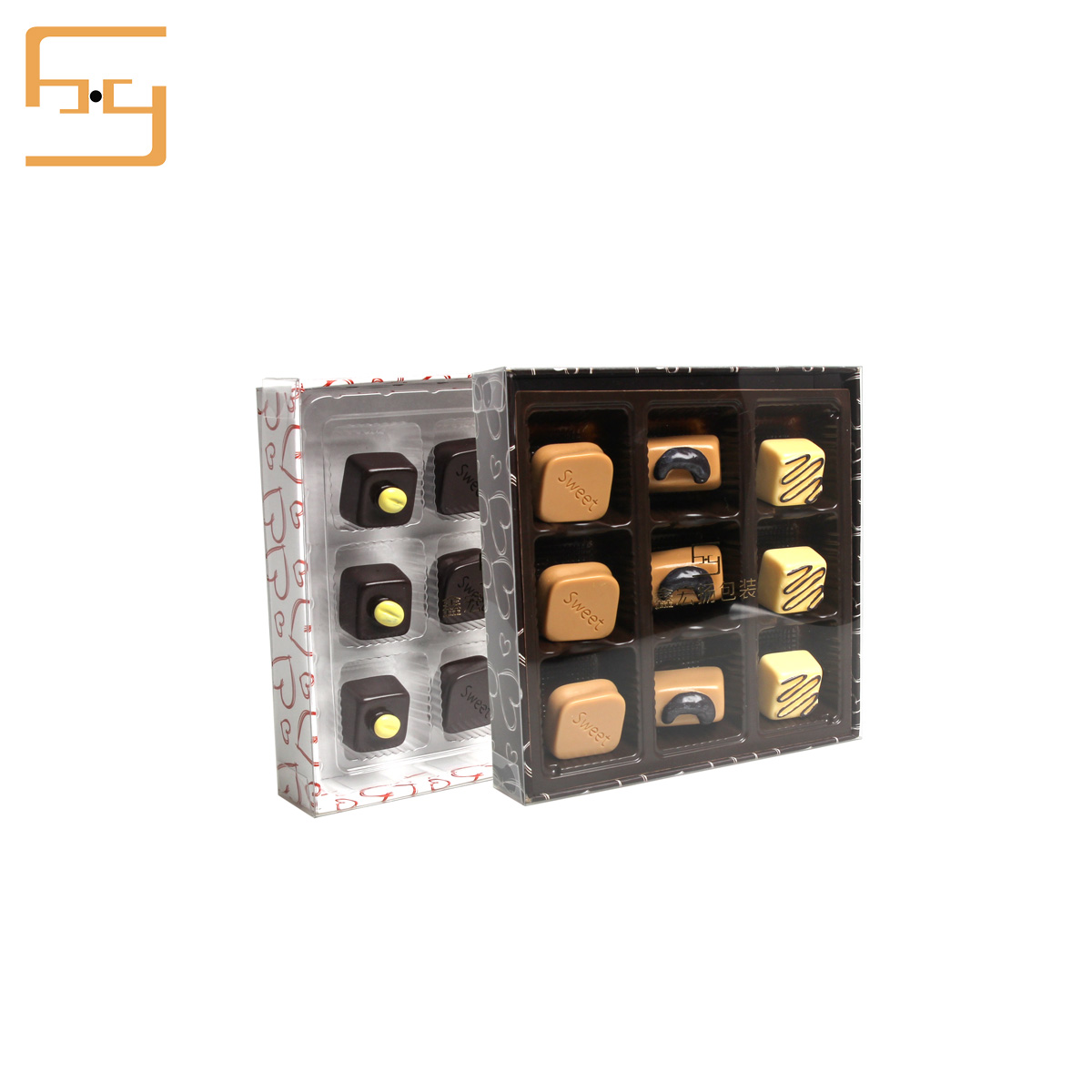 Square plastic Chocolate Blisters Packaging And Insert Candy Vac Form Plastic Tray