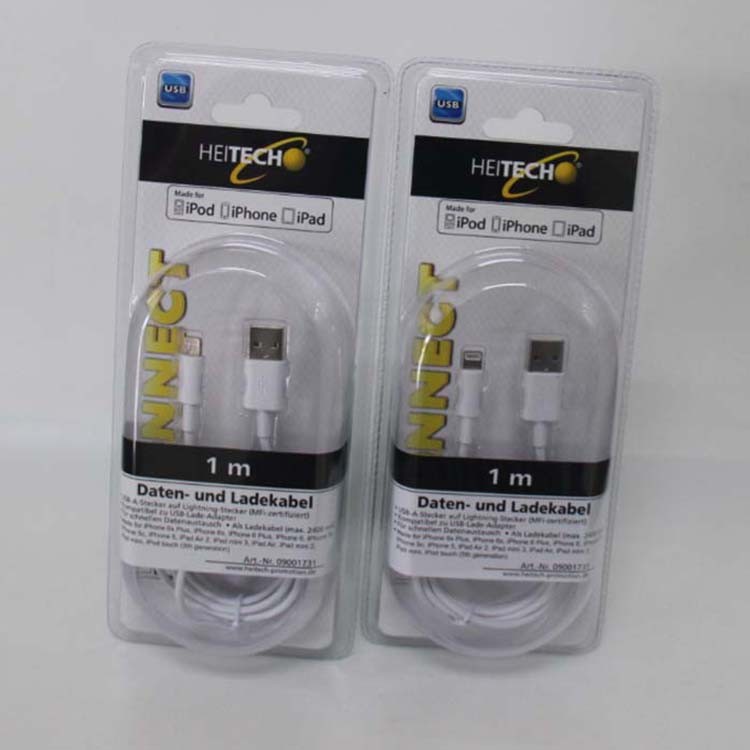 1m,2m USB cable blister packing tray,white PS tray for USB cable 5