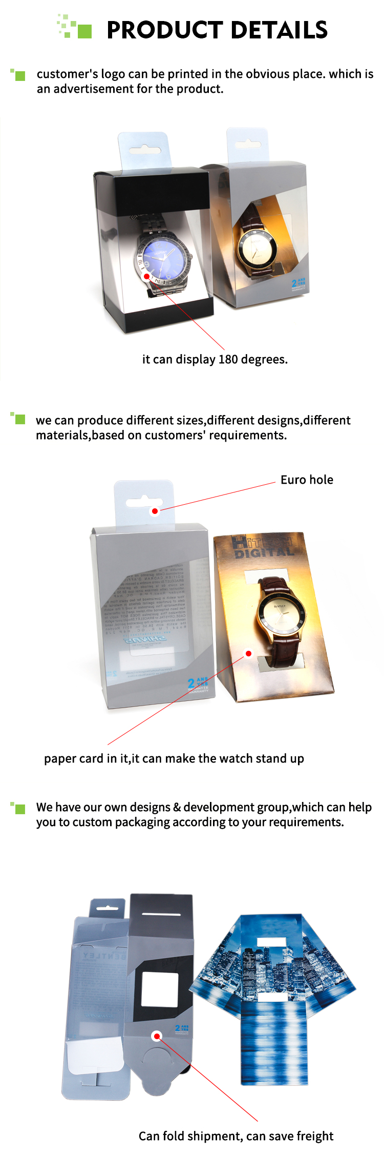 2019 Customized Eco Friendly PVC Plastic Packaging Watch Box for Gift Watch