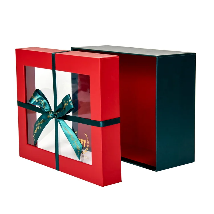 Christmas Ribbon PVC Window paper boxes for cosmetics