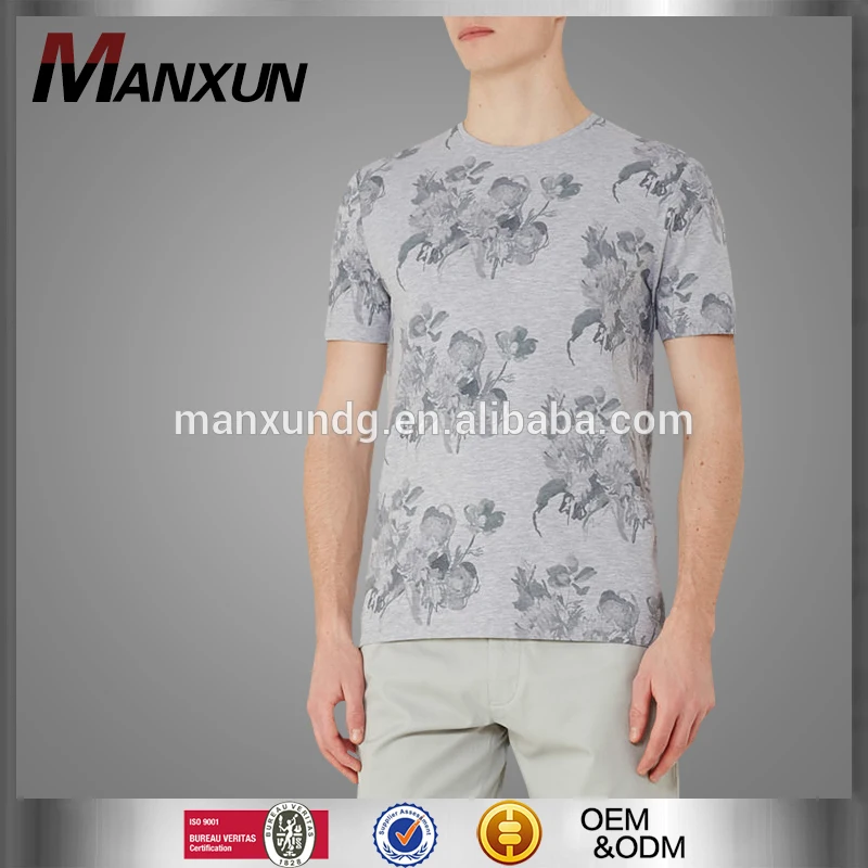 Wholesale Clothing Floral Printed Top High Quality Round Collar T-Shirt Simple Casual Short Sleeve Tee For Men