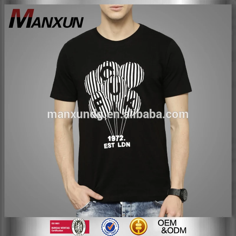 New Style Wholesale Men Black Printed Top Round Neck T-Shirt Simple Casual Tee