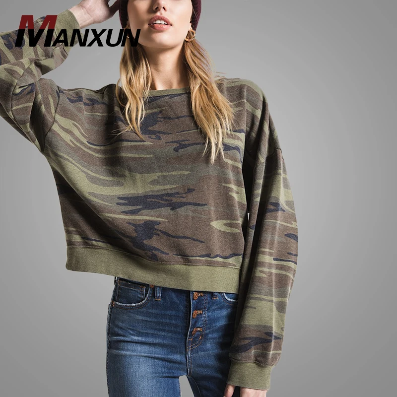 High Quality Oversized Womens Crop Hoodie  Camo Fashion Pullover  Hoodie  for Women