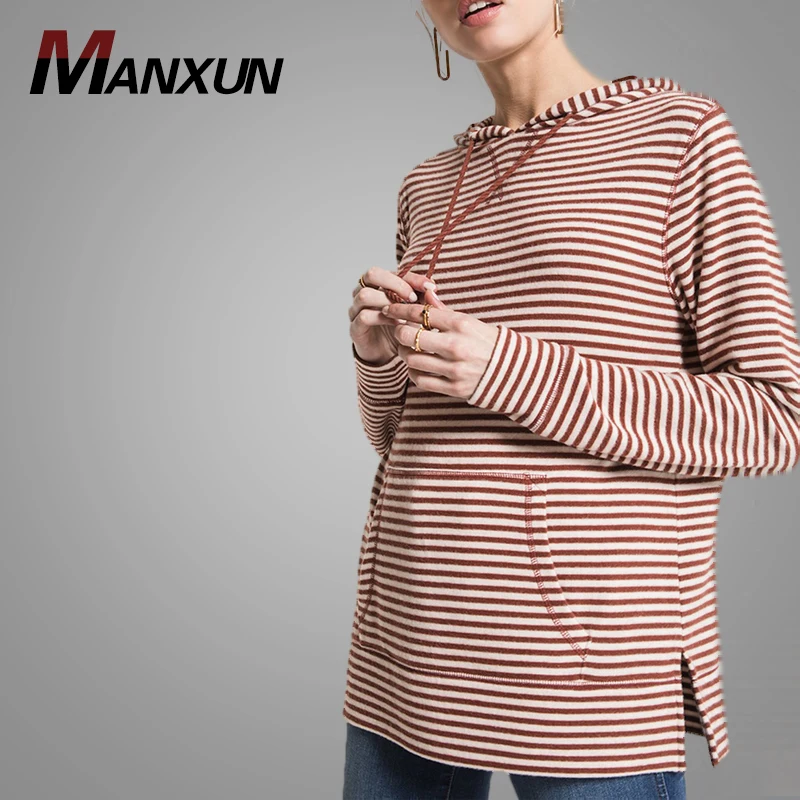 Oversize Stripe Women Hoodie with Hood Spring and Autumn Casual Sweatshirt for Women