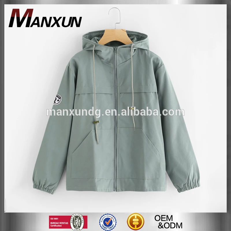 Chinese Clothing Manufacturers Custom Windbreaker Hooded Drawstring Zip Up Jacket Women