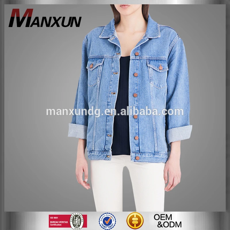 New Arrival Spring And Autumn Women Blue Jean Jacket Custom Design Button Front Denim Jacket Women