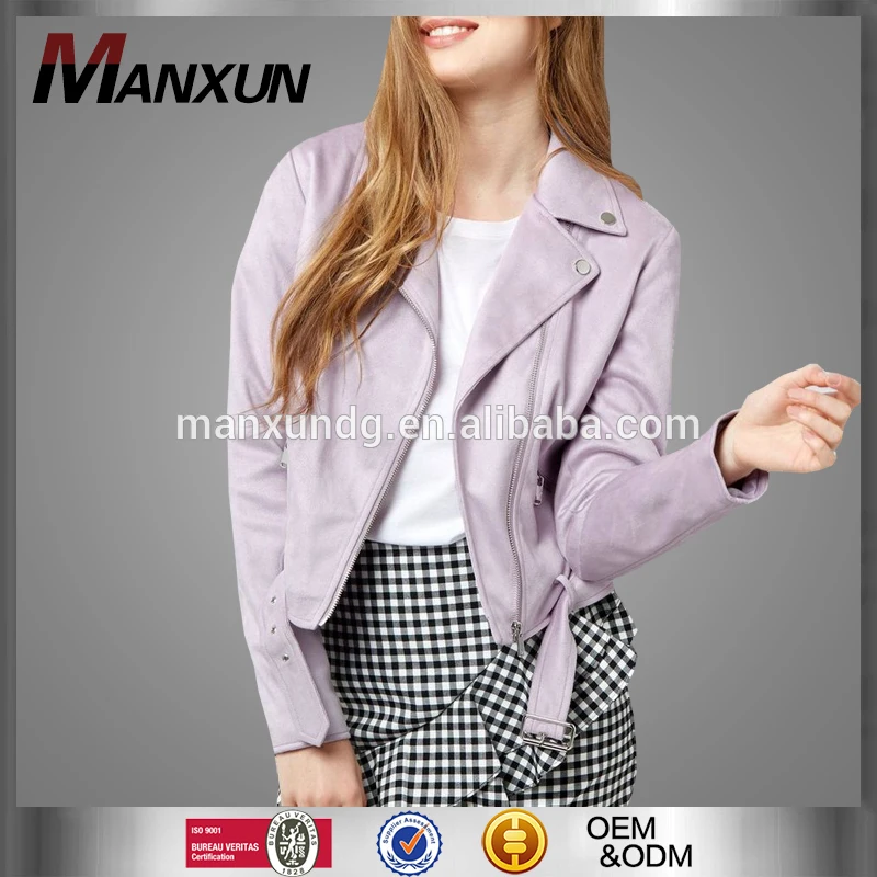 Fashion Clothing Women Plain Color Leather Jacket Cool Autumn Outwear Faux Suede Leather Jacket