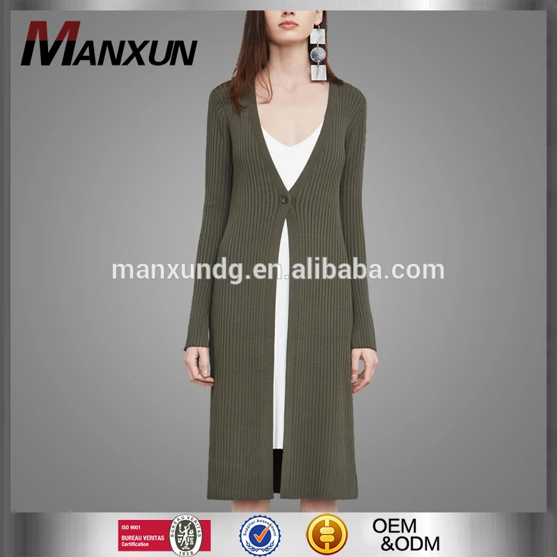 New Design High Quality Ribbed Cardigan Kint Fitted Long Sweater Coat For Women 2017