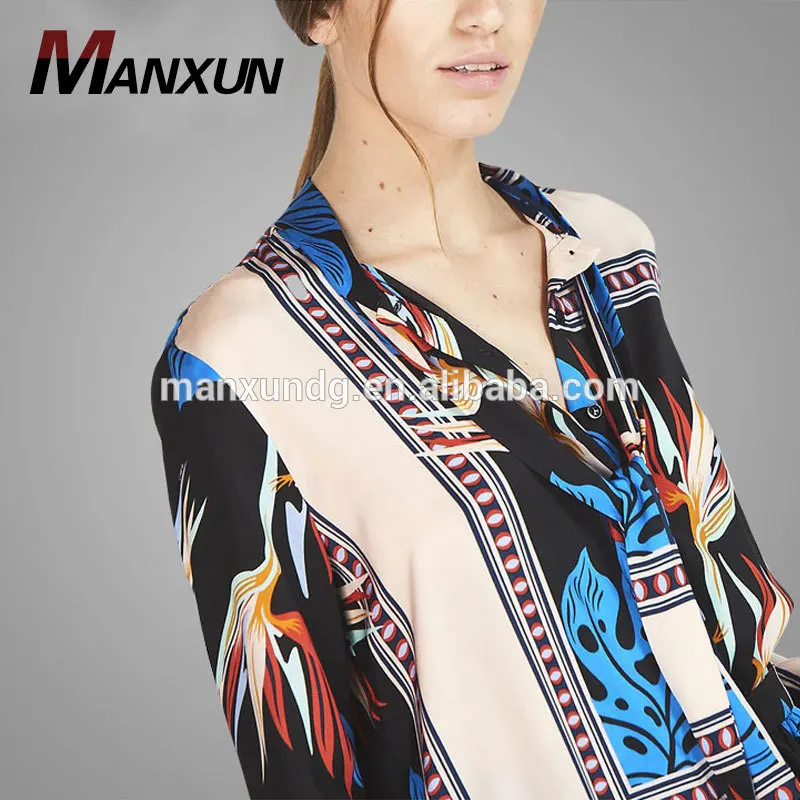 2017 Latest Blouse Printing Shirt Women Long Sleeve Top And Short Pants Long Blouse Suits For Women