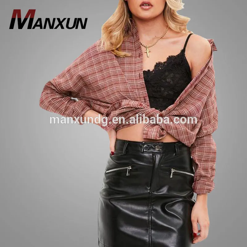 Plaid Flannel Shirt Women Spring Cotton Material Womens Blouses And Shirts Brown Plaid Shirt